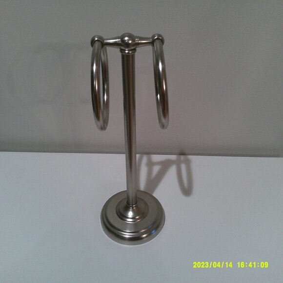 Brushed Nickel Double Towel Ring Stand - Picture 2 of 2